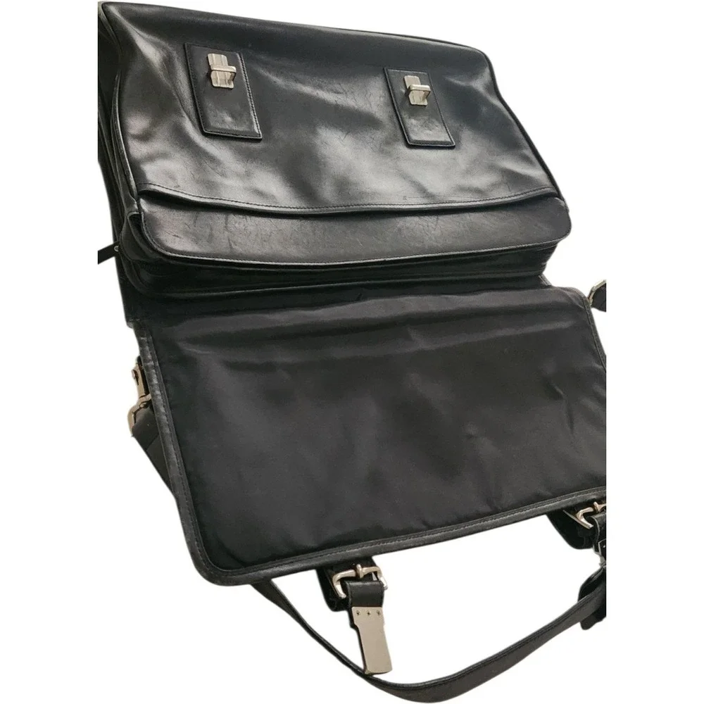 Coach Transatlantic Black Leather Briefcase Messenger Bag D043-6455